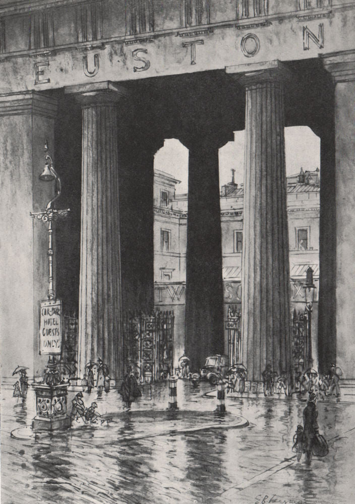 LONDON. Euston Arch, by E. B. Musman 1947 old vintage print picture